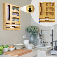 Organisateur mural multi-fentes pour sacs Ziploc et film alimentaire en bambou de qualité supérieure avec coupe-sac intégré pour l'organisation de la cuisine