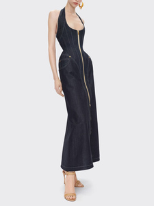 TWOTWINSTYLE Abito Vintage Femminile Senza Maniche <span class=keywords><strong>con</strong></span> Logo Frontale, Cerniere e Vita Alta, Lunghezza al Ginocchio, Nuova Moda - Product Image 2