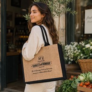 Custom Recyclable Jute Tote Bag Cartoon Character Print Durable Reusable Shopping <b>Handbag</b> Featuring Hand Shoulder - Product Image 6