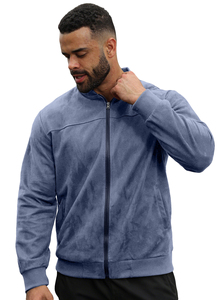 TEMU cross-border European and American <b>men's</b> <b>suede</b> zipper <b>jacket</b> solid color stitching stand collar simple solid color slim fit - Product Image 5