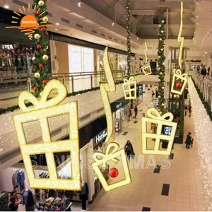 商业室内温暖白色大型悬挂圣诞LED礼品盒装饰购物中心