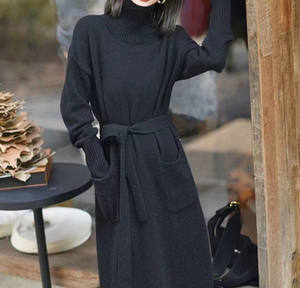 Vestiti donna autunno/inverno moda nuovo abito da donna con cappotto a mezza lunghezza <span class=keywords><strong>dolcevita</strong></span> lavorato a <span class=keywords><strong>maglia</strong></span> abito maglione - Product Image 4