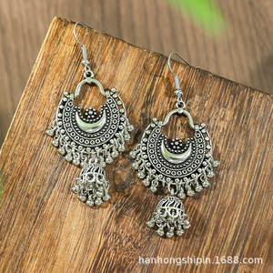 Bohemia Geometric Drop <b>Earrings</b> Antique Silver Plated Women's Fashion Dangle <b>Earrings</b> With <b>Tassel</b> Design - Product Image 3