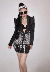 Robes de soirée col haut cristaux scintillants robes de soirée avec épaulette mini robes sexy femmes boîte de nuit - Product Image 5