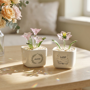 Pièces de décoration artisanales de style Murano personnalisables avec fleurs de naissance et plantes <span class=keywords><strong>en</strong></span> verre <span class=keywords><strong>en</strong></span> pot. Convient comme cadeau d'anniversaire. - Product Image 6