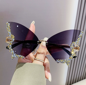 Gafas de Sol de Mariposa sin Montura con Pedrería Brillante, Gafas de Sol con Degradado de Color en Forma de Mariposa para Mujer - Product Image 4