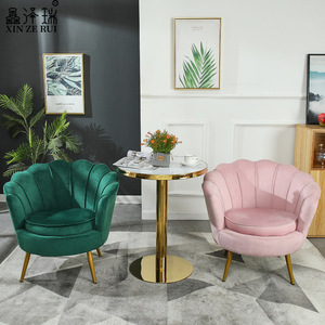 Sillón Moderno de Lujo con Tapicería de Terciopelo en Forma de Concha y Patas Doradas, Color Verde, para Hogar, Oficina y Hotel - Product Image 5