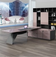Bureau de patron de peinture de cuisson, table de bureau, simple et moderne, bureau rose du directeur général/président féminin, bureau et ensemble de chaises