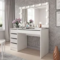 Modern Vanity Table with Lights and Mirror for Bedroom