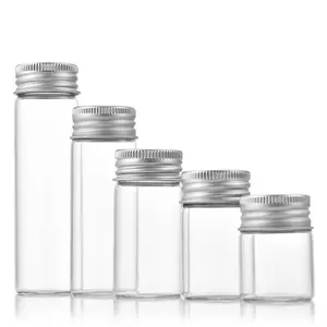 30mm小型ガラスチューブ10ml15ml 20ml 25ml 30ml 50ml 60ml 100ml 120ml透明ガラス製収納バイアルボトル、アルミニウムスクリューキャップ付き