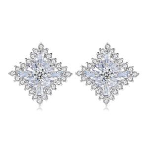 LUOTEEMI High Quality Square Stud Earrings for Women Shiny Cubic Zircon Bridal Wedding Jewelry
