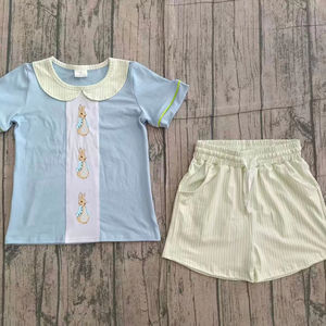 ชุด BSSO1564สำหรับเด็กผู้ชายชุดอีสเตอร์แขนสั้นสำหรับเด็กชุดพิมพ์ลายกระต่ายสีฟ้าสำหรับเด็กผู้ชายวัยหัดเดินงานตามสั่ง - Product Image 1