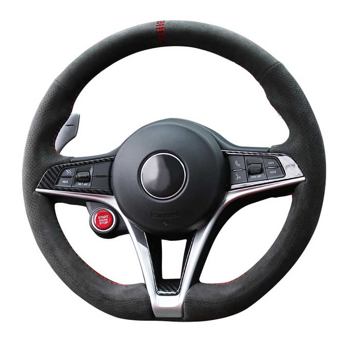 Coprivolante In Pelle Fibra Di Carbonio Per Alfa Romeo Stelvio Quadrifoglio - Antiscivolo, Traspirante E Facile Da Installare - Foto 11