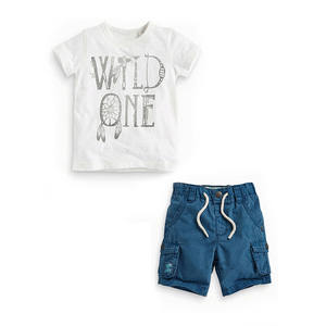 Camiseta y Pantalones Cortos Blancos para Niños, 100% Algodón, Tela Cómoda, de China - Product Image 1