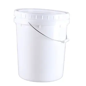 Tambor de barril de plástico blanco de 5L personalizado, pintura, producto químico, barril de comida, cubo de plástico con tapa y mango de plástico