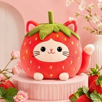 Aangepaste aardbeien-kattenknuffel, ronde fruitvormige knuffelkat voor meisjes cadeau & zoete thema decoratie