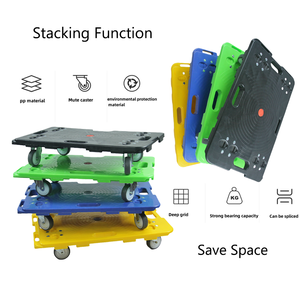 Vehículos de transporte de Carga 100kgs 600*400mm pista enclavamiento móvil <span class=keywords><strong>Dolly</strong></span> conectable plástico <span class=keywords><strong>Dolly</strong></span> azul TPR - Product Image 4