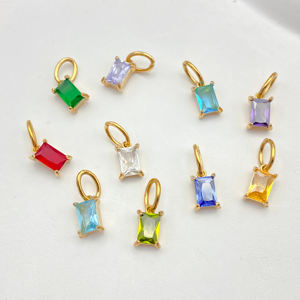 여성용 스테인레스 스틸 골드 도금 6*4mm 직사각형 펜던트 지르코니아 탄생석 매력 12 보석 발견 구성 요소 - Product Image 3