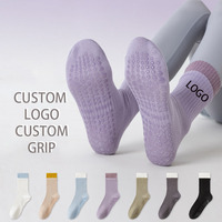 Chaussettes de yoga antidérapantes pour femme, logo personnalisé, mi-mollet, pour Pilates, entraînement intérieur et musculation