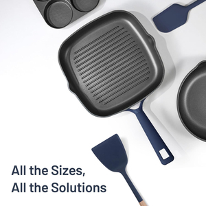 Nouvel ensemble d'ustensiles de cuisine en aluminium moulé sous pression, compatible induction et gaz, revêtement personnalisé en granit marbré, poignées en silicone, couvercles en verre - Product Image 6