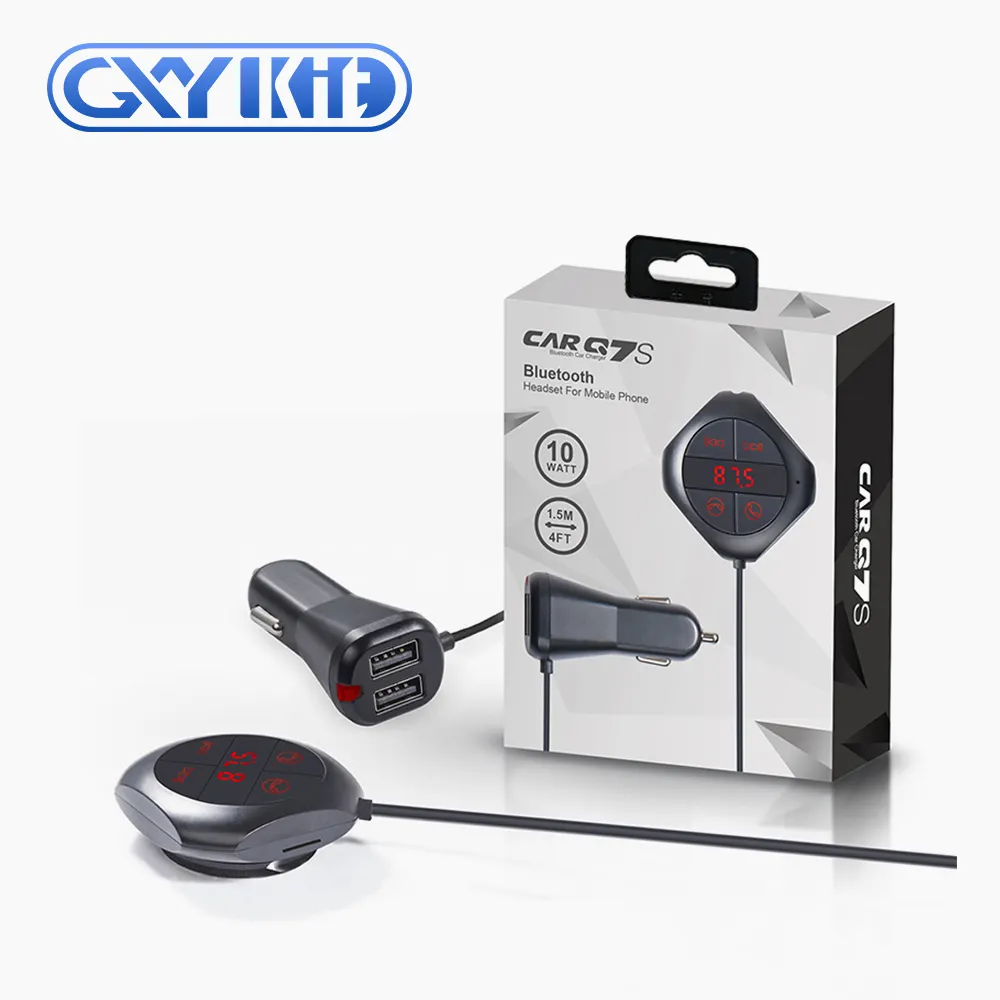 GXYKIT Q7S SmartCharge F0 Bluetooth FM Transmitter for Car Audio Adapter Hands-Free Calling MP3 Car Charger with 1.5m Cable