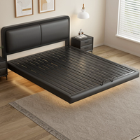 Cadre de lit en métal noir moderne et élégant, gain de place, avec supports suspendus pour chambre à coucher, appartement, salon, école et hôtel