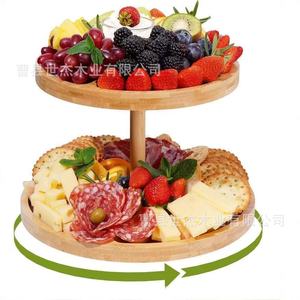 Shijie Wooden Double Layer Serving Tray Tiered Fruit And Snack Plate For Home Use - Product Image 3