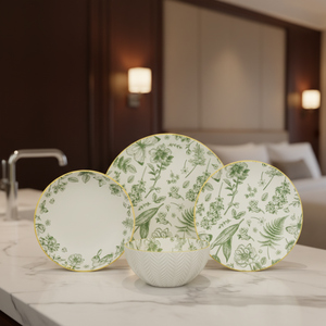 <span class=keywords><strong>Service</strong></span> de vaisselle en céramique classique 24 pièces, élégant, avec motifs de feuilles en relief, assiettes et bols, imprimé floral botanique <span class=keywords><strong>vert</strong></span> - Product Image 2