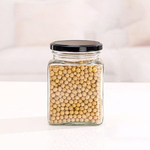 Frasco de Vidrio Cuadrado Transparente con Tapa de Rosca de Metal y Serigrafía para Almacenamiento de Mantequilla de Maní - Product Image 2