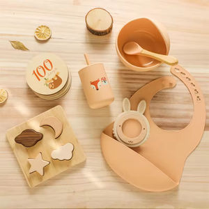 Juego de regalo de cesta de silicona para bebé, juego de regalo de vajilla Vintage para bebé, juego de <span class=keywords><strong>6</strong></span> uds de mimbre de imitación con borde cruzado - Product Image 5