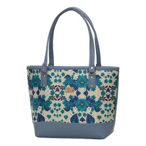 Bolso Tote de Yute Azul Ethan para Mujer, 32 cm, Bolso de Mano Moderno con Borlas Bordadas, para Uso Diario, Todas las Temporadas - Product Image 3