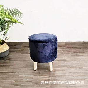 Blue Velvet <b>Storage</b> <b>Stool</b> <b>With</b> Wooden Legs Home Ottoman For Living Room Bedroom - Product Image 2
