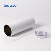 Gobelets isothermes fins en acier inoxydable à double paroi, vierges pour sublimation, réutilisables pour le camping, avec couvercle et paille, blancs, vente en gros
