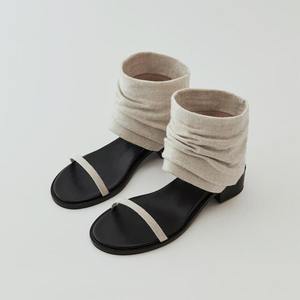 Sandalias de cuero genuino con diseño de nicho, patchwork y detalle fruncido, de una sola tira, para mujer, novedad de verano, con tacón grueso y punta redonda, tipo botín deslizante. - Product Image 3