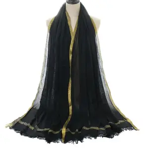 Evrts — foulard musulman, Hijab en or, écharpe avec bordure dorée, Stock pour femmes