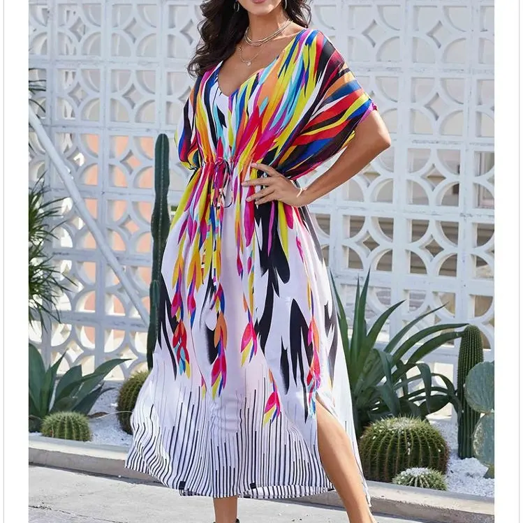 2019 Hot Sale Multicolor Dasi Depan Kaftan Gaun Kaftan Grosir Kaftan Pakaian Renang untuk Wanita