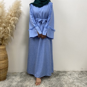6804 #   Nouvelle robe ample en lin à manches fendues, design modeste, style islamique, pour le Ramadan - Product Image 2