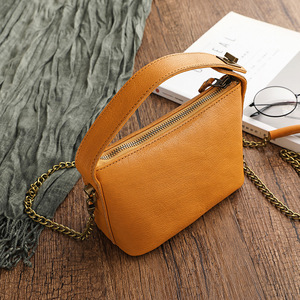 genuine leather handbag for women soft vegetable-tanned leather small bag retro chain <b>strap</b> <b>shoulder</b> bag - Product Image 1
