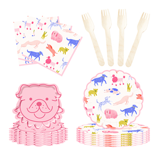 DAMAI Pink Cute <b>Dog</b> Theme Birthday Party Tableware Set Include <b>Dog</b> Model Paper Plate and Cup for <b>Dogs</b> Party <b>Table</b> Decorations - Product Image 4