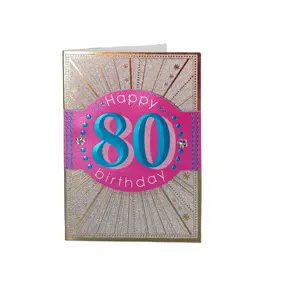 Toptan folyolu el yapımı kadın 80 yaşında tebrik kartı boş lüks özel mutlu doğum günü kartları ile zarf