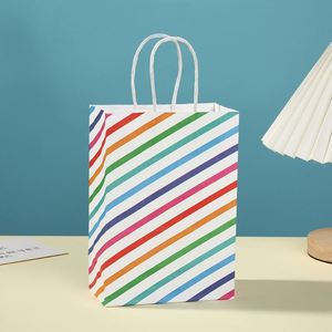 Sacs de rangement en carton kraft blanc écologiques, résistants à la graisse, à rayures géométriques simples, avec poignée en corde de coton, classiques pour la maison - Product Image 6