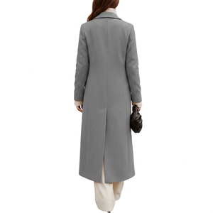 Elegante Abrigo Largo Gris para Mujer, Abrigo de Invierno con Cuello Vuelto, Botones de Cristal, Cierre de un Solo Botón, Pantalones de Pierna Ancha - Product Image 2