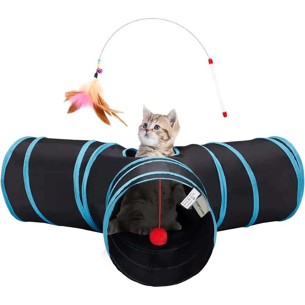 Pet Cat Tunnel Tube Toys 3 Way Túneis Dobrável Cat para Indoor Kitten Tunnel Bored Pet Toys Peek Hole com bola pendurada