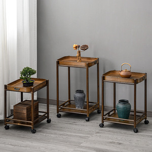 โต๊ะข้างไม้ไผ่มีล้อ รถเข็นชาอเนกประสงค์สำหรับใช้ในบ้านเป็นโต๊ะกาแฟ - Product Image 3