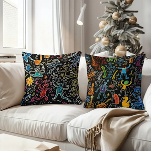 หมอนอิงสไตล์กราฟฟิตีสีสันสดใสพร้อมลายโน้ตดนตรีและรูปคนเต้นรำ ตกแต่งโซฟาสำหรับวันหยุดให้ดูอบอุ่น - Product Image 4