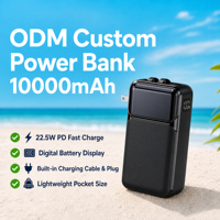 Batterie externe 10000 mAh avec affichage numérique, charge rapide PD 22,5 W, câbles intégrés, personnalisation du logo, usine source, prise en charge OEM/ODM, vente en gros