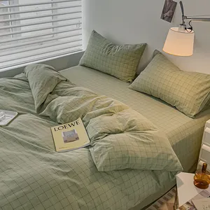 छोटे ताजी हरी धोया कपास यार्न रंगे 100% कपास शीट, 4-टुकड़ा सज्जित चादर और duvet कवर स्टॉक में उपलब्ध हैं