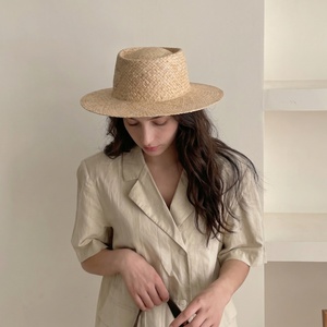 Wholesale <b>Flat</b> Brim Raffia Straw <b>Hat</b> for Women Fashionable Sunshade Straw Sun <b>Hat</b> Vacation Holiday Beach Panama Jazz <b>Hat</b> - Product Image 2