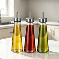 Bouteille Distributrice d'Huile d'Olive Conique en Verre de 9 oz avec Bec Verseur Métallique Anti-Goutte, Ensemble de Bouteilles à Huile et Vinaigre en Gros, OEM