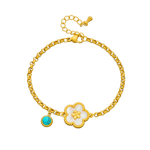 Fashion Charm Bracelet Gold Plated Zinc Alloy Flower Design Blue Turquoise Pendant Women's Jewelry Gift - Product Image 5